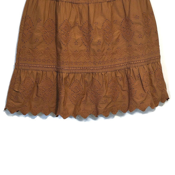 Jason Wu Embroidered Eyelet Midi Skirt Tiered Ruffle A Line Boho Chic Brown S - Picture 11 of 16